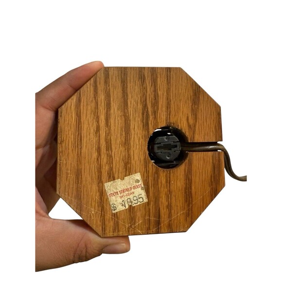 Vintage Stained Glass Flower Wood Base Fan Light Decorative Lamp - Picture 6 of 6